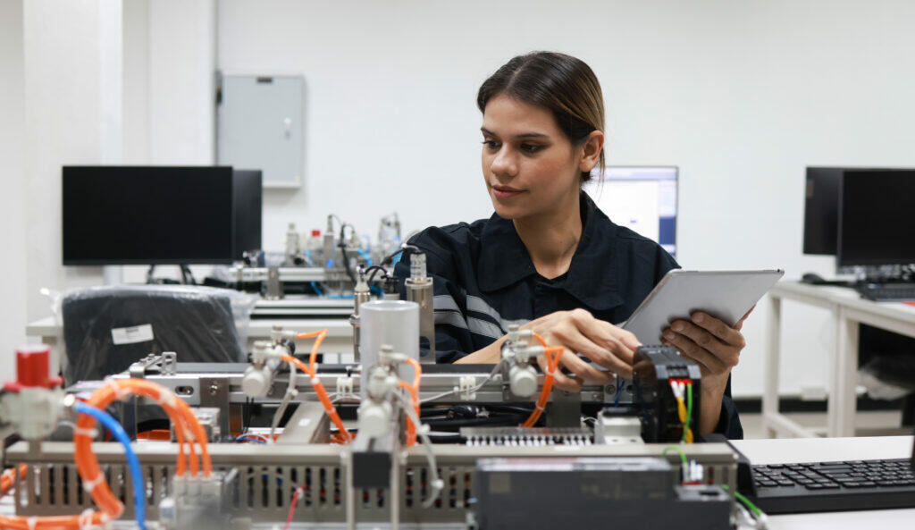 female mechatronic engineer with expertise in prototype automatic, learning ai automation system